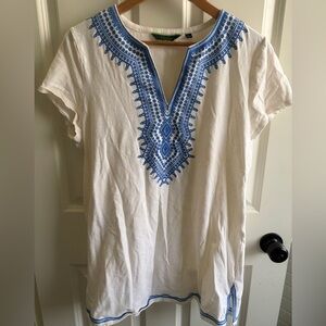C. Wonder White Tunic size L with Blue Embroidery at neck and hem. Beautiful!